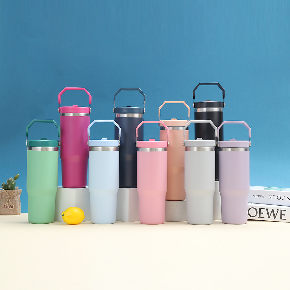DHL Water Bottles 30oz Cups Heat Preservation Neon Pink Red Stainless Steel Tumblers Large Capacity Travel Car Mugs Reusable Leakproof Flip Cup