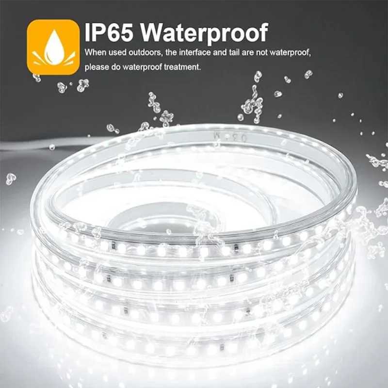 220V LED Strip with EU Plug Waterproof LED Lights Strip 220V Flexible Ribbon for Room Bedroom Kitchen Outdoor Garden Lighting W250701