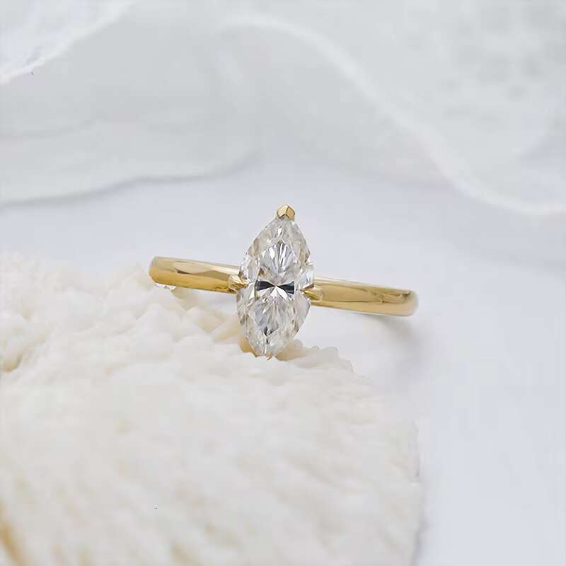 S925 Sterling Silver Jewelry Yellow Gold Plated Color 6*12mm Marquise Cut Diamond Moissanite Ring