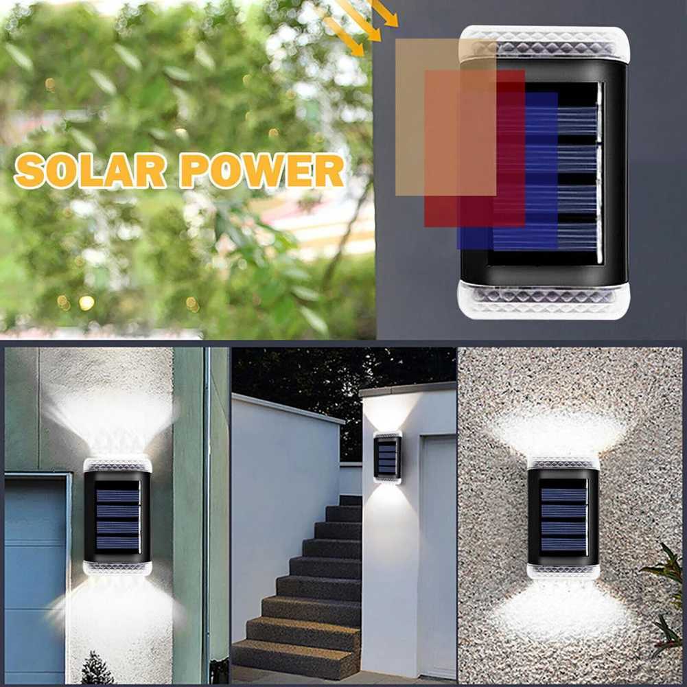 Solar Wall Lamp Outdoor Waterproof LED White Warm Light Waterproof Up And Down Luminous Lighting Yard Garden Decoration Lights XJ250624
