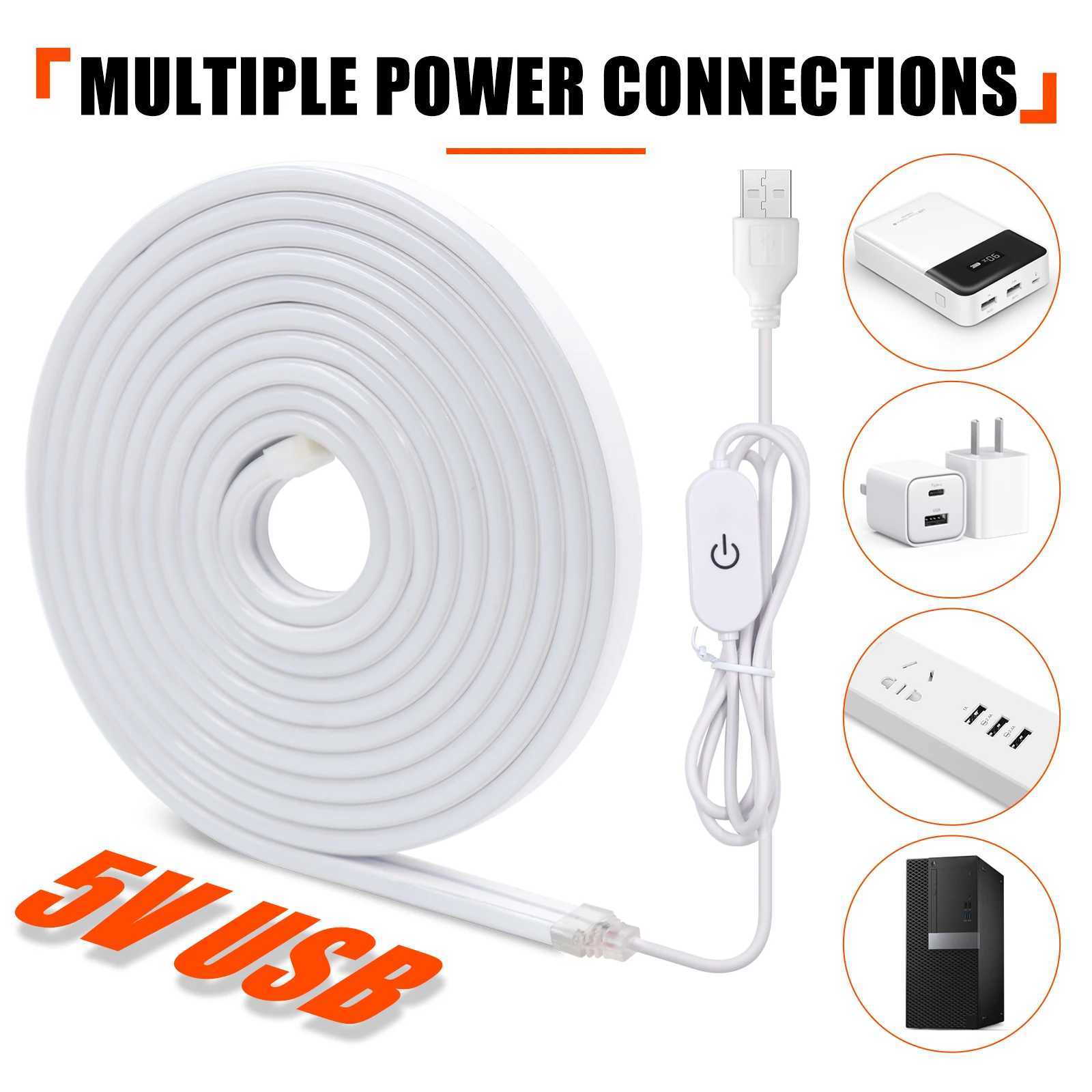 DC 5V USB Touch Dimmable Neon Strip 120Leds/M DIY Home Decor Flexible Ribbon Rope LED Light White/Blue/Pink/Yellow/Green W250701