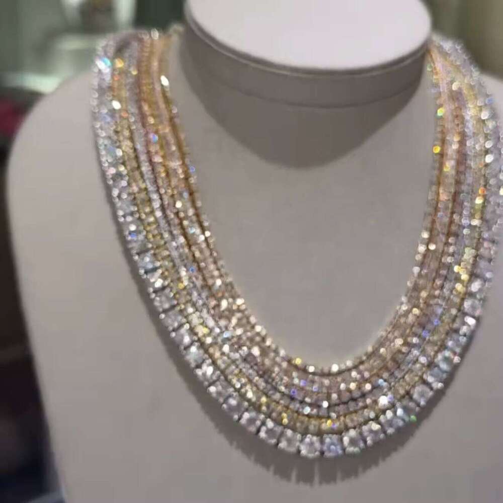 Top Sale S Sterling Sier 10K Real Solid Gold 3Mm Round Brilliant Cut Lab Grown Dia Tennis Chain Necklace