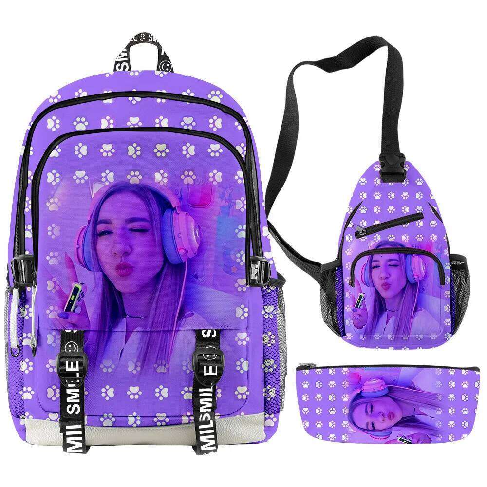 Novelty Anime Beki Fluffy 3D Print 3pcs/Set Student School Bags multifunction Travel Backpack Chest Bag Pencil Case