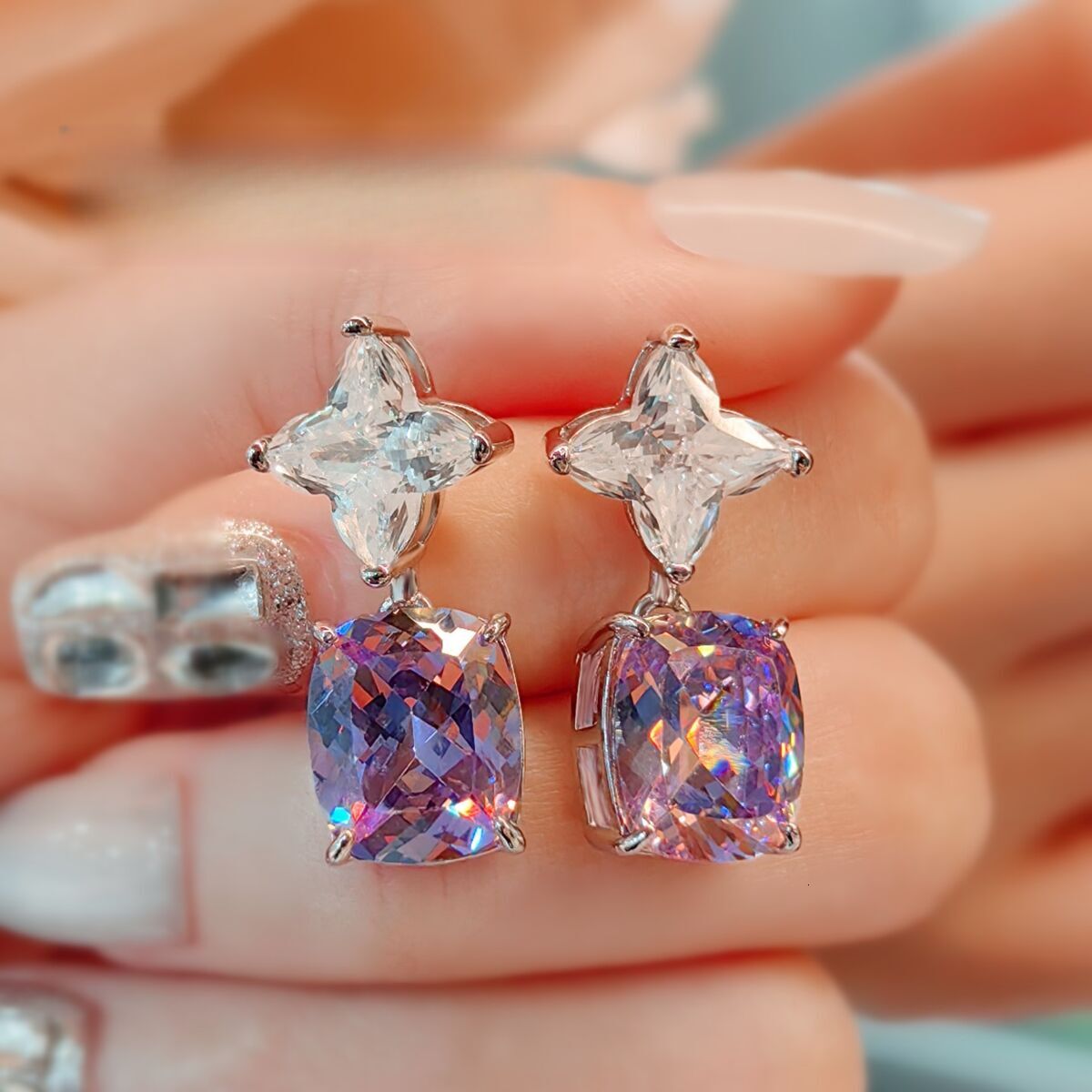 Purple Cut Earrings High Carbon Diamond Ladies' Jewelry Earrings Stud Earrings Jewelry Purple Diamond Earrings Designer Earrings High-end Earring