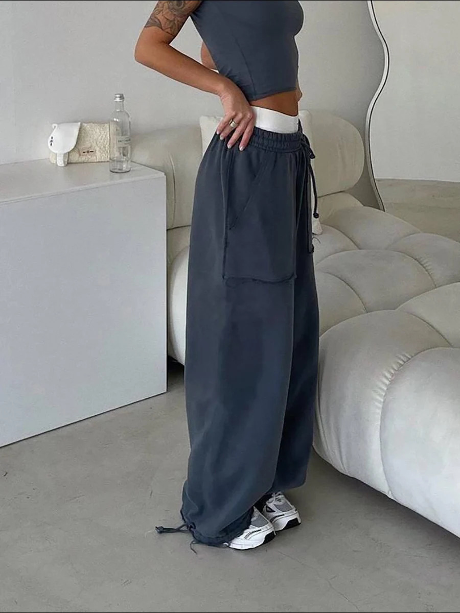 Grey Sweatpants Women Baggy Korean Style Oversize Wide Leg Sports Pants Autumn Trouser Casual Vintage Harajuku Fashion 250624