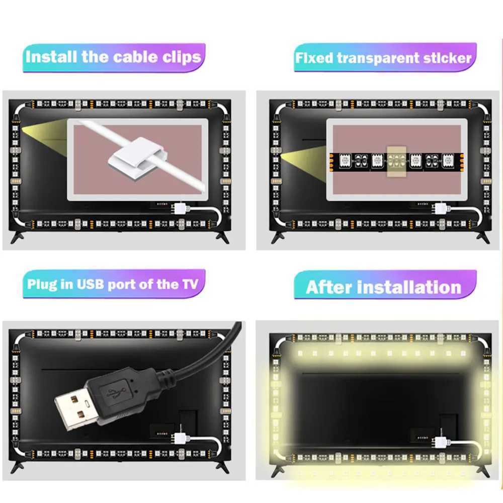 USB LED Strip Lights 5V TV Led Backlight Strip with Remote Diy Colors Lightings For 49/49/55/58 Inch TV Strip Decoration W250701