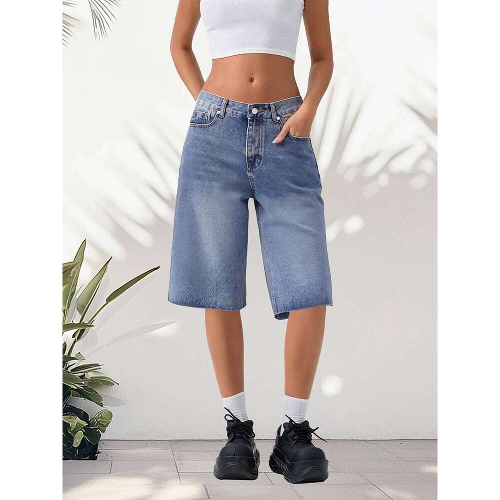 hoodie Women's Wear Women S Distressed Denim Bermuda Shorts With Frayed Hem High Waist Casual Capri Jean Pants For Summer Beachwear And Travel ja