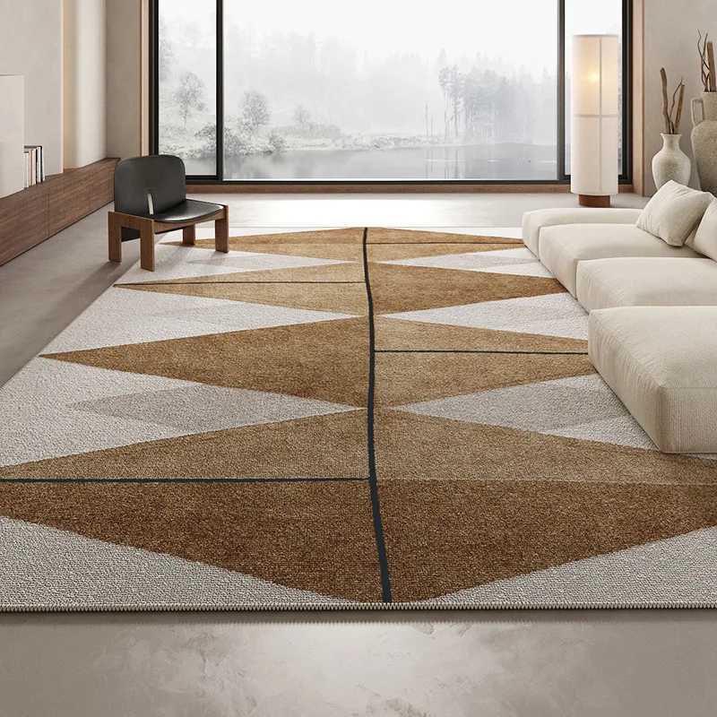 VIKAMA Modern Minimalist Geometric Pattern Large-Area Living Room Rug Super Anti-Slip Creative Art Beige And Brown Bedroom Mat l250702