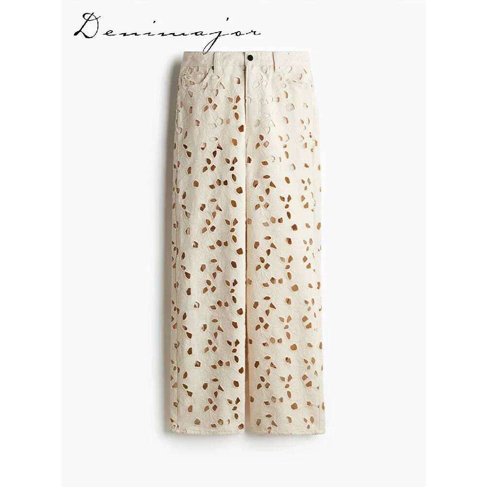 hoodie Wear Sexy Hollow Out Jean Women White Flower Baggy Hole Zipper Pocket Straight Long Pants Female Summer Elegant Lady Streetwears jacket