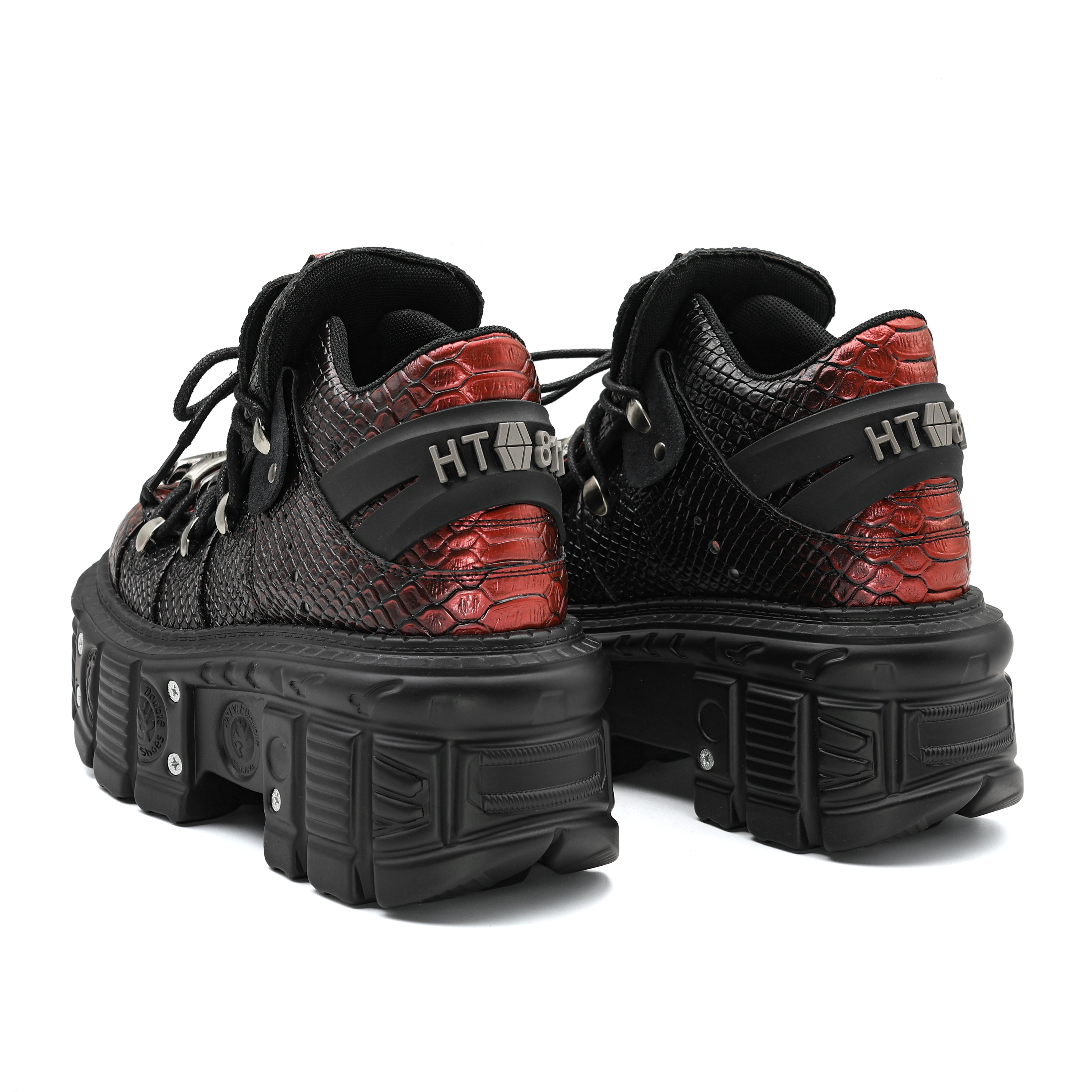 Height-Increasing Women's Summer Punk Shoes Thick-Soled, High-Tops in Elegant Wine Red & Snake Print