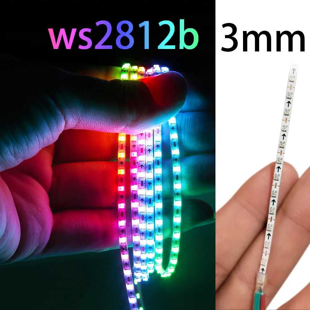 Super Thin 3mm WS2812b LED Strip Light DC 5V 12V Individually Addressable SPI RGB Pixel LED Tape Ribbon Dream Color DIY W250701