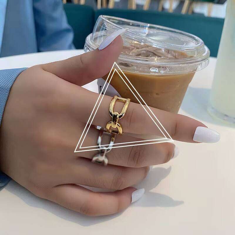 DHCollections Geometric Gold Stainless Steel Ring - Adjustable Open Cuff Minimalist Finger Ring for Women & Men (Trendy 2025 Spring Collection)