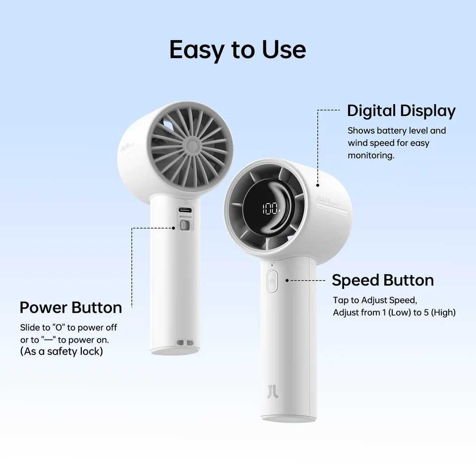JISULIFE New Arrival Portable Handheld Mini Fan Life10s 5000mAh Battery Long Lasting Power 5 Wind Speeds Summer Essential M250702