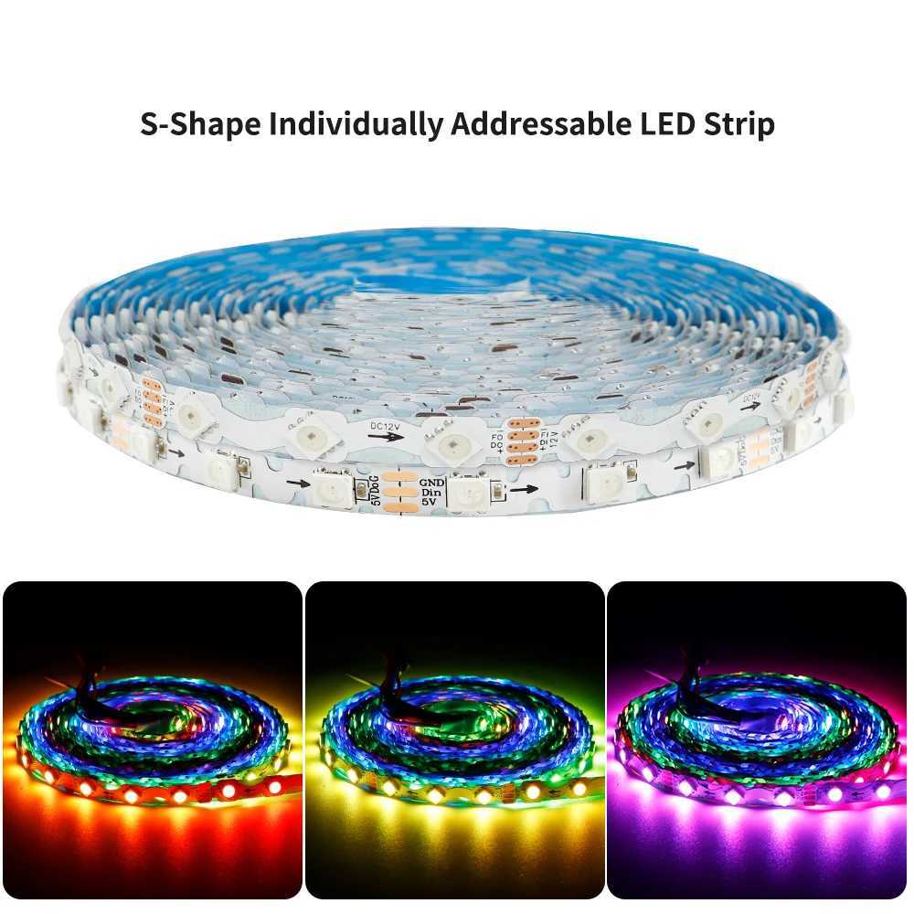 WS2812B WS2815 S Shape 8mm LED Strip 60LED/m 5050 RGB Pixel IC Individually Addressable LED Tape Light Bendable DC5V/DC12V W250701