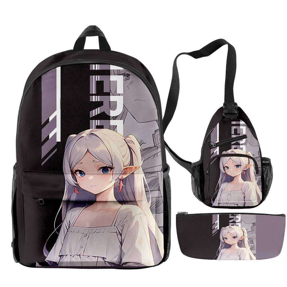 Fashion Novelty Cool Funny Frieren 3D Print 3pcs/Set pupil School Bags Travel Laptop Backpack Chest Bag Pencil Case