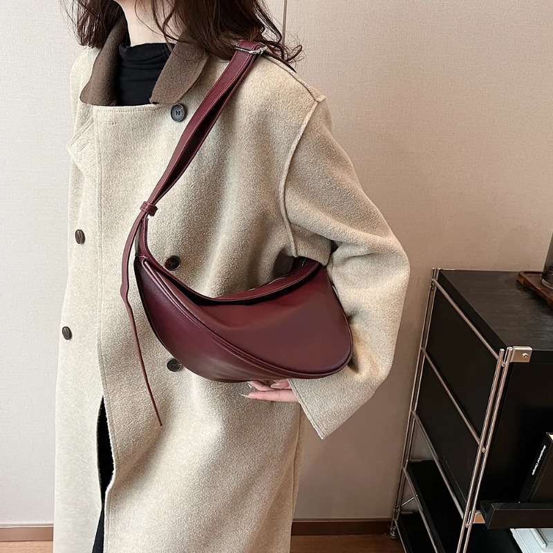 Women Simple Crossbody Bag PU Leather Vintage Sling Bag Zipper Closure Solid Color Daily Bag for Ladies