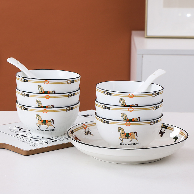 Bowl and Dish Set Home European 2025 New Jingdezhen Bone Porcelain Tableware Nordic Ceramic Rice Bowl Plate Combination Gift R250702