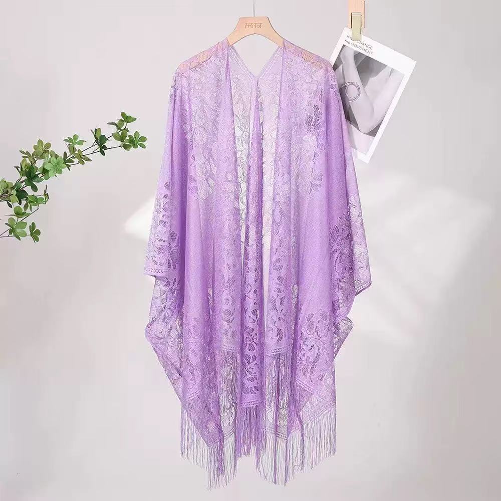 K1198 Chinese cheongsam shawl women's new style outerwear cardigan spring and summer thin temperament lace hollow tassel ancient style shawl