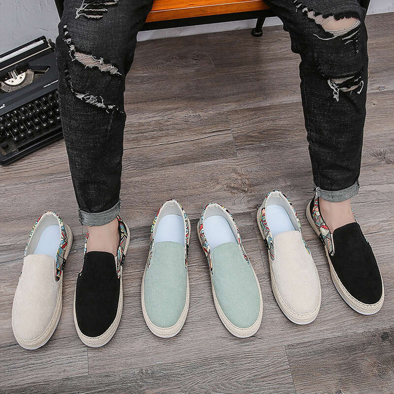 Casual Free shipping big size Corduroy Low-top Fisherman Canvas Slip-on Lazy Cloth Trendy Men's Shoes
