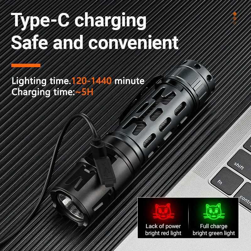YEMAO New Upgrade A7 Tactical Flashlight 2200 Lumens LED Flashlight Rechargeable Dual Switch Torch 21700 Battery Powerful LightXJ250701