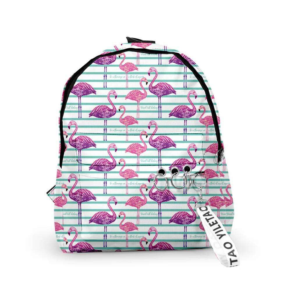 Novelty Cool Flamingo Boys/Girls pupil School Bags 3D Print Keychains Oxford Waterproof Cute Small Backpacks