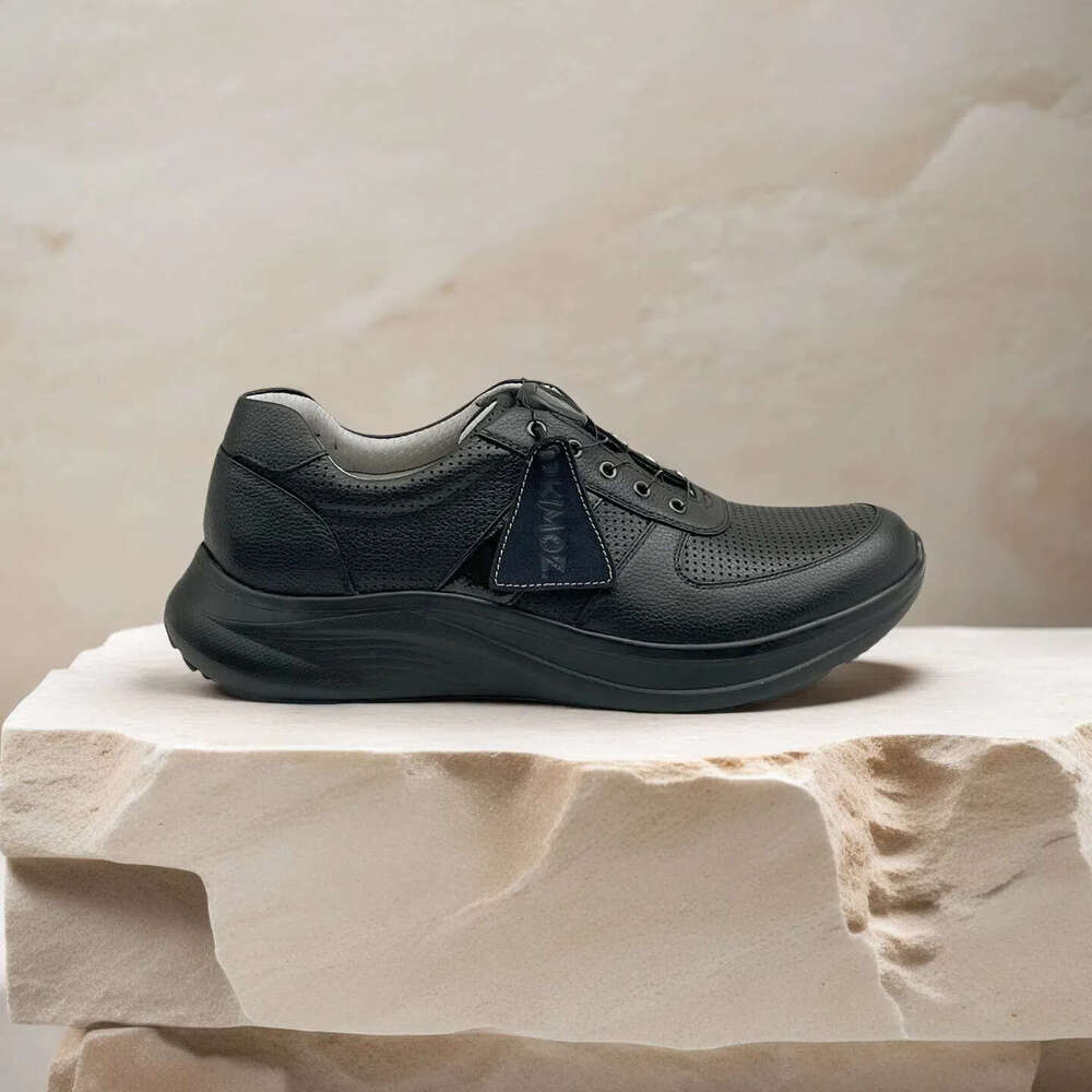 Men's Business Casual Breathable Black Leather Shoes with Functional Insoles - Stylish Comfortable Low-Top Lace-Up Footwear by Okimoz