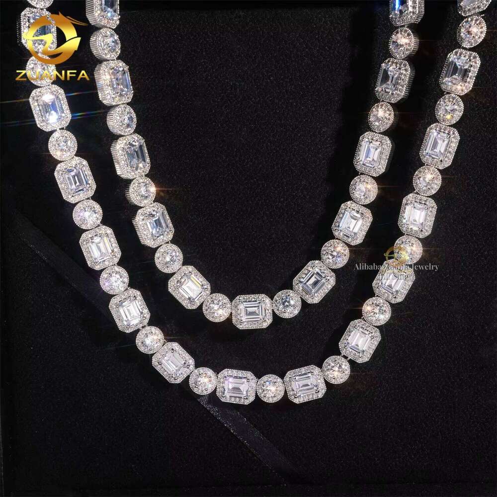 Zuanfa Jewelry Luxurious 12Mm Rock Sugar Necklace Emerald Cut Cuban Chain