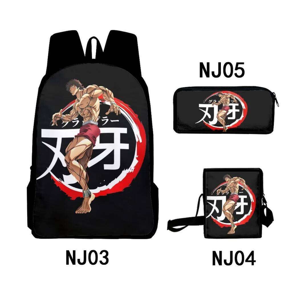 Hip Hop Anime Yujiro Baki Hanma 3D Print 3pcs/Set pupil School Bags Laptop Daypack Backpack Inclined shoulder bag Pencil Case