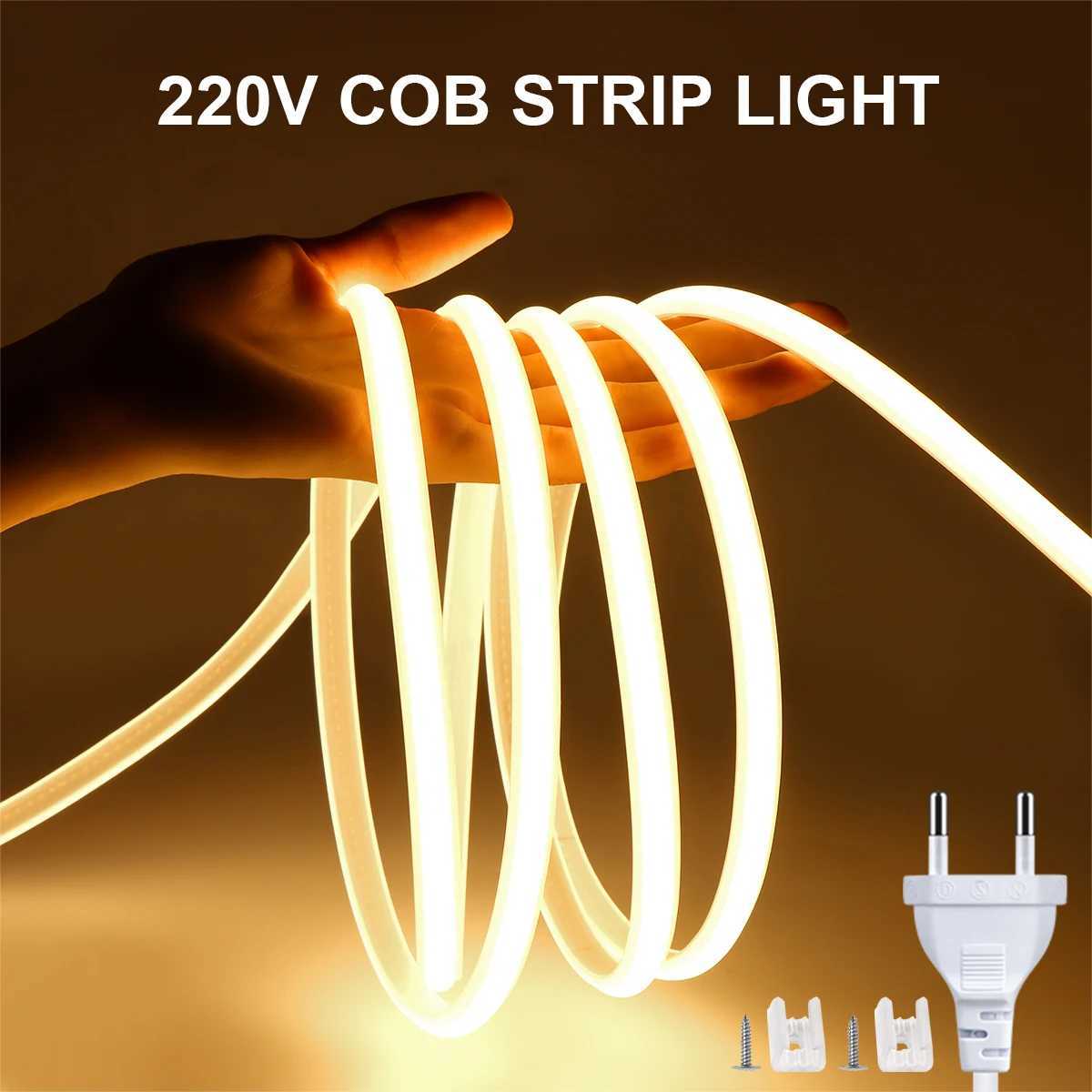 1M-40M Waterproof COB LED Strip Light Warm White EU Plug AC220V for Indoor/Outdoor Home/Commercial/Architectural Lighting W250701