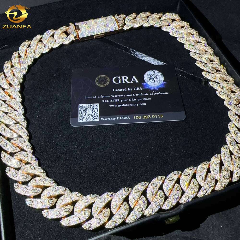 Hip Hop Jewelry Sterling Sier 20Mm Necklace Iced Out VVS Cubic Zirconia Miami Cuban Chain Gold Plated