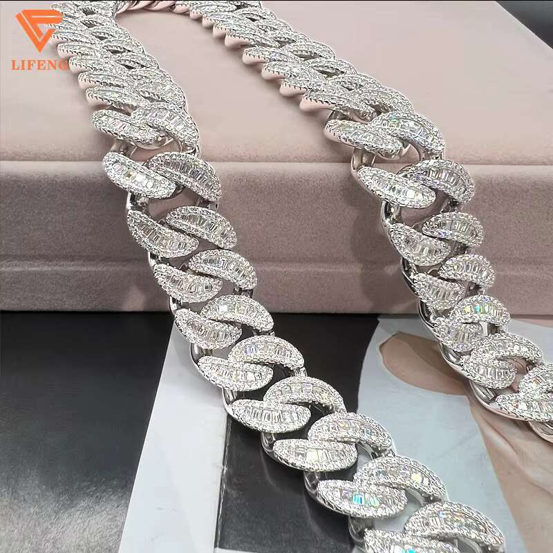 16MM Lifeng Jewelry Moissanite Chain VVS D Diamond Moissanite Cuban Link Chain Iced Out Hip Hop Baguette Cuban Link