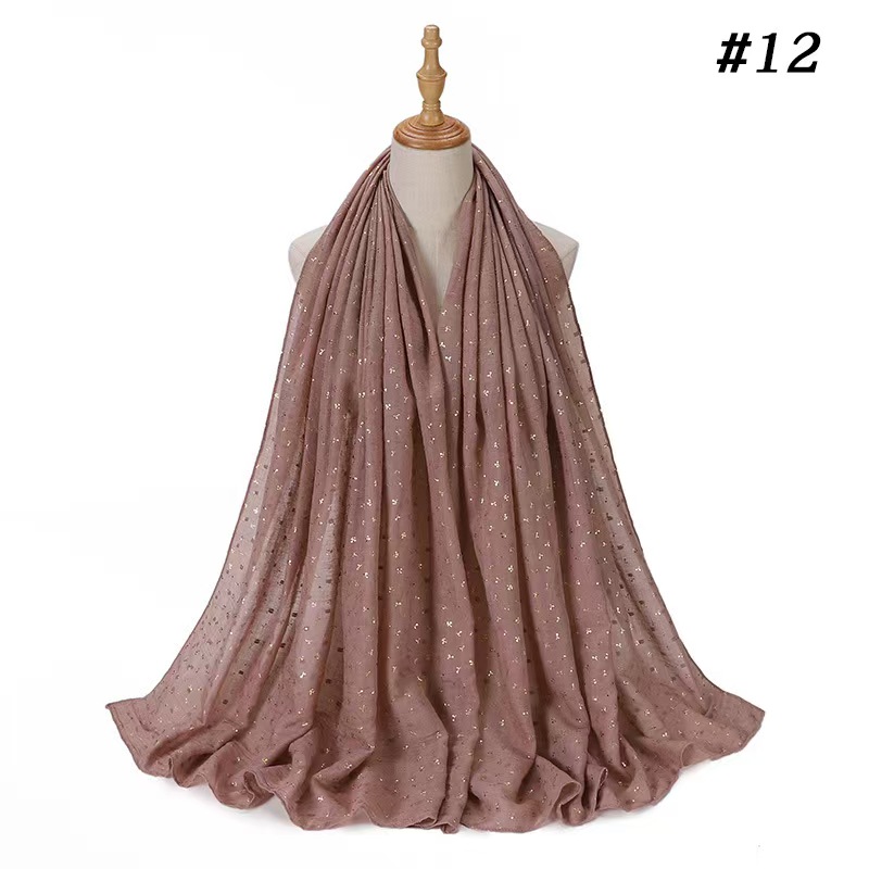 T1113 New Malaysian Indonesian Wrap Head Scarf Women's Cotton and Linen Gold Stamping Printed Gauze Scarf
