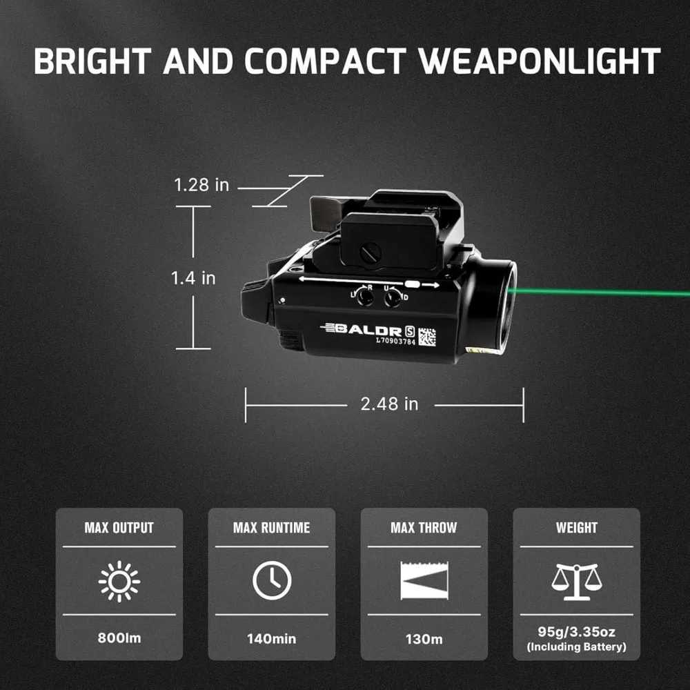 Baldr S 800 Lumens Compact Rail Mount Weaponlight with Green Beam and White LED Combo XJ250701
