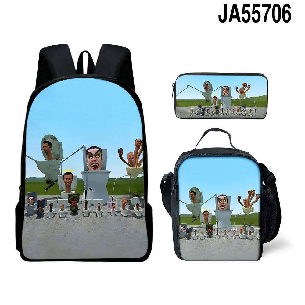 Novelty Peculiar Cool skibidi toilet 3D Print 3pcs/Set pupil School Bags Laptop Daypack Backpack Lunch bag Pencil Case