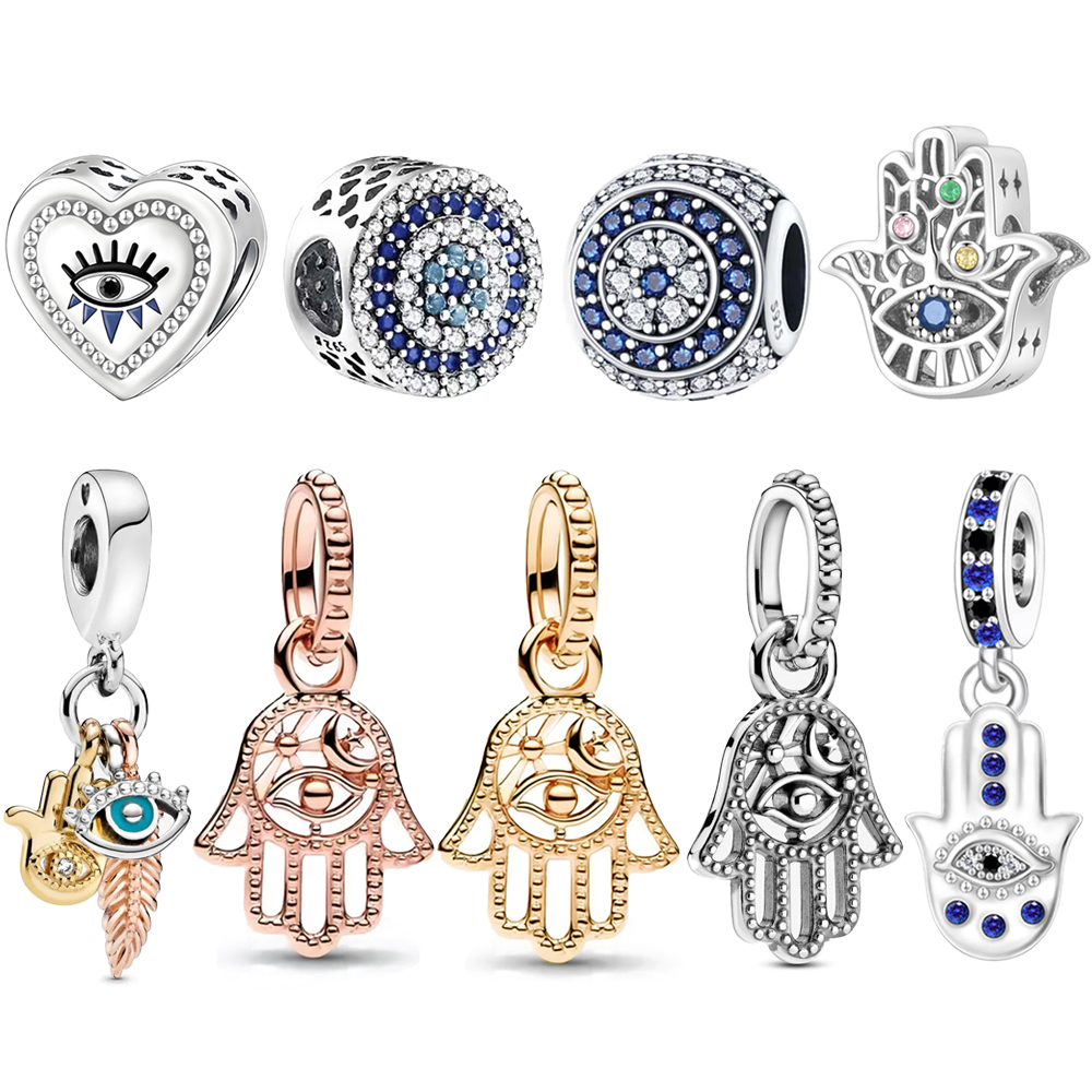 FewDook High Quality Eye, Rays and Crescent Moon Protective Hamsa Hand Dangle Charm Beads Fit Pan Bracelet DIY Women Guardian Force Jewelry Gift 2025