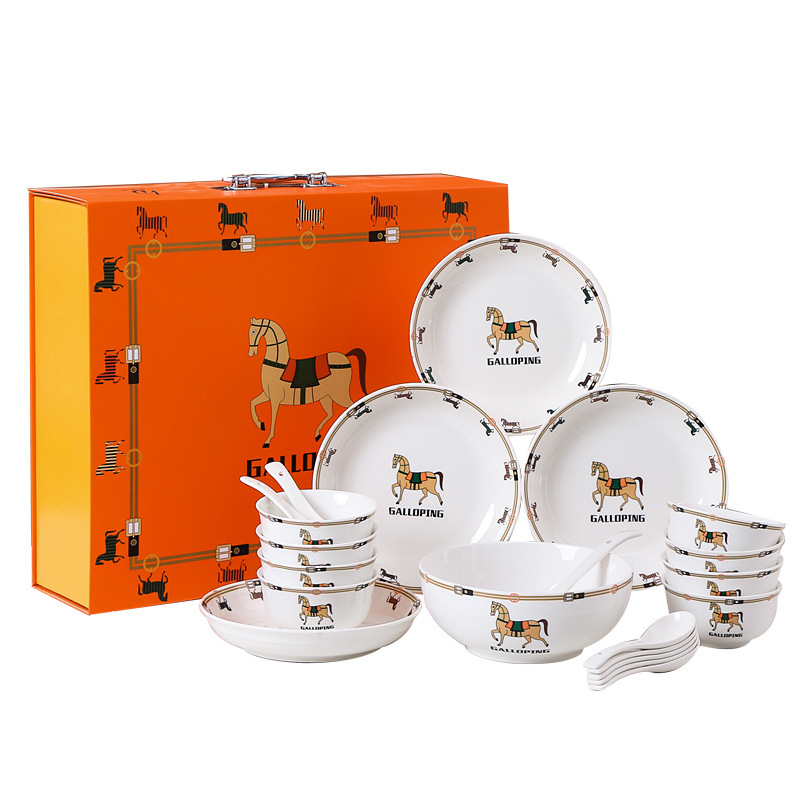 Bowl and Dish Set Home European 2025 New Jingdezhen Bone Porcelain Tableware Nordic Ceramic Rice Bowl Plate Combination Gift R250702