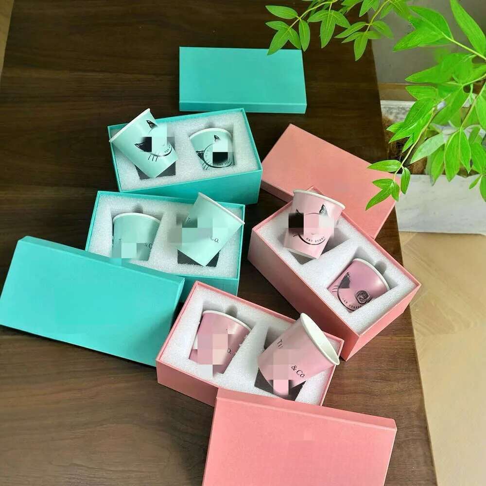 Home Classic Blue Bone Ceramic Water Handheld Mug Drinking Mouth Cup Gift Box Set 12315