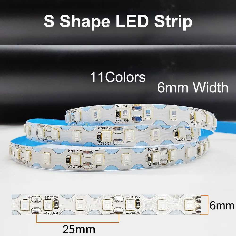 DC12V S Shape LED Strip 6mm Width Bendable 2835SMD 120LED/m Flexible Foldable String Light DIY Neon Sign Letter 12Color 1m-100m W250701