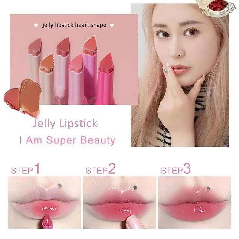 1pcs Flortte Love Shape Lipstick Flower Jelly Water Gloss Clear Light Hydrating Lip Tints Non-stick Cup Korea Cosmetic X250702