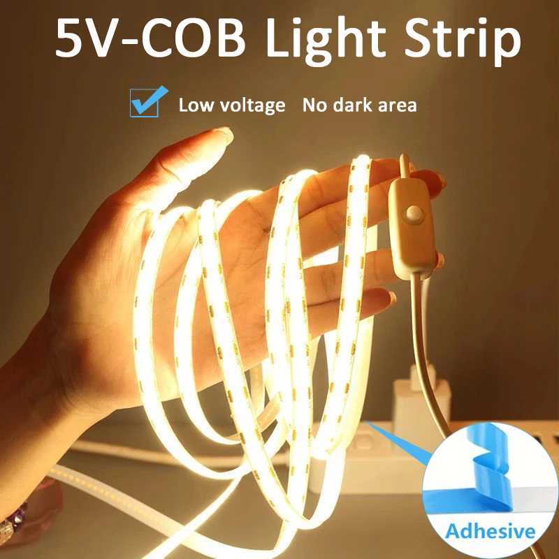USB LED Strip Lights 5V 320LEDs/M Warm White COB LED Strip Flexible Lamp Tape DIY TV Mirror Backlight Kitchen Room Lighting W250701