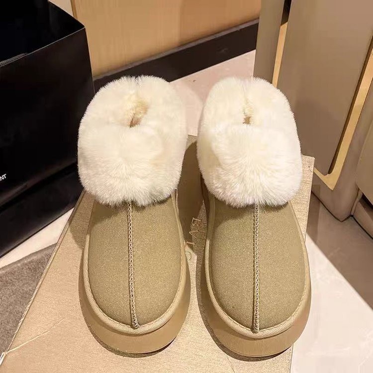 Free Shipping designer boots Winter new Korean version thick soled short tube thickened one foot lazy plus size cotton shoes brown
