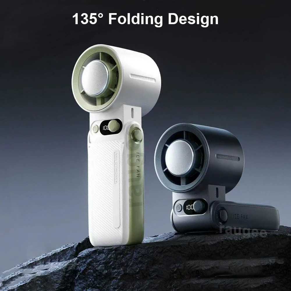 Mini Portable Handheld Fan 199 Speeds Adjustable Ice Cooling Fan 6000mAh Rechargeable Folding Neck Fan Outdoor Small Turbo Fan XJ250702