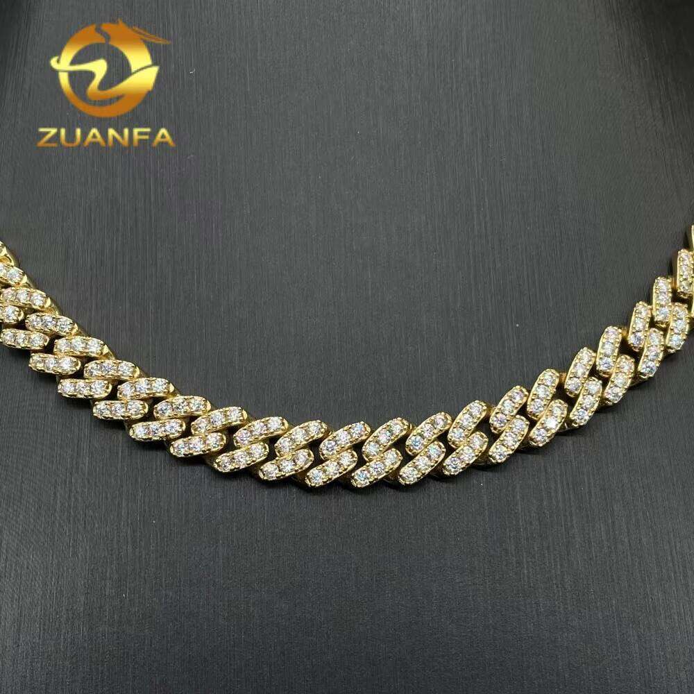 Iced Out Pearl 8Mm Single Row Sier Gold Plated Mens And Womens Cubic Zirconia Cuban Chain Necklace