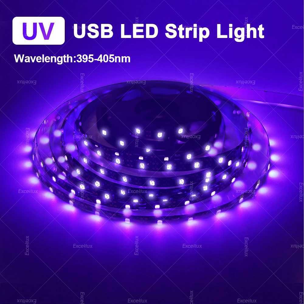 USB UV LED Strip Light 395nm-405nm SMD 2835 UV Black Light Flexible LED Lamp Ribbon For Room Decor Fluorescence Party Diode Tape W250701