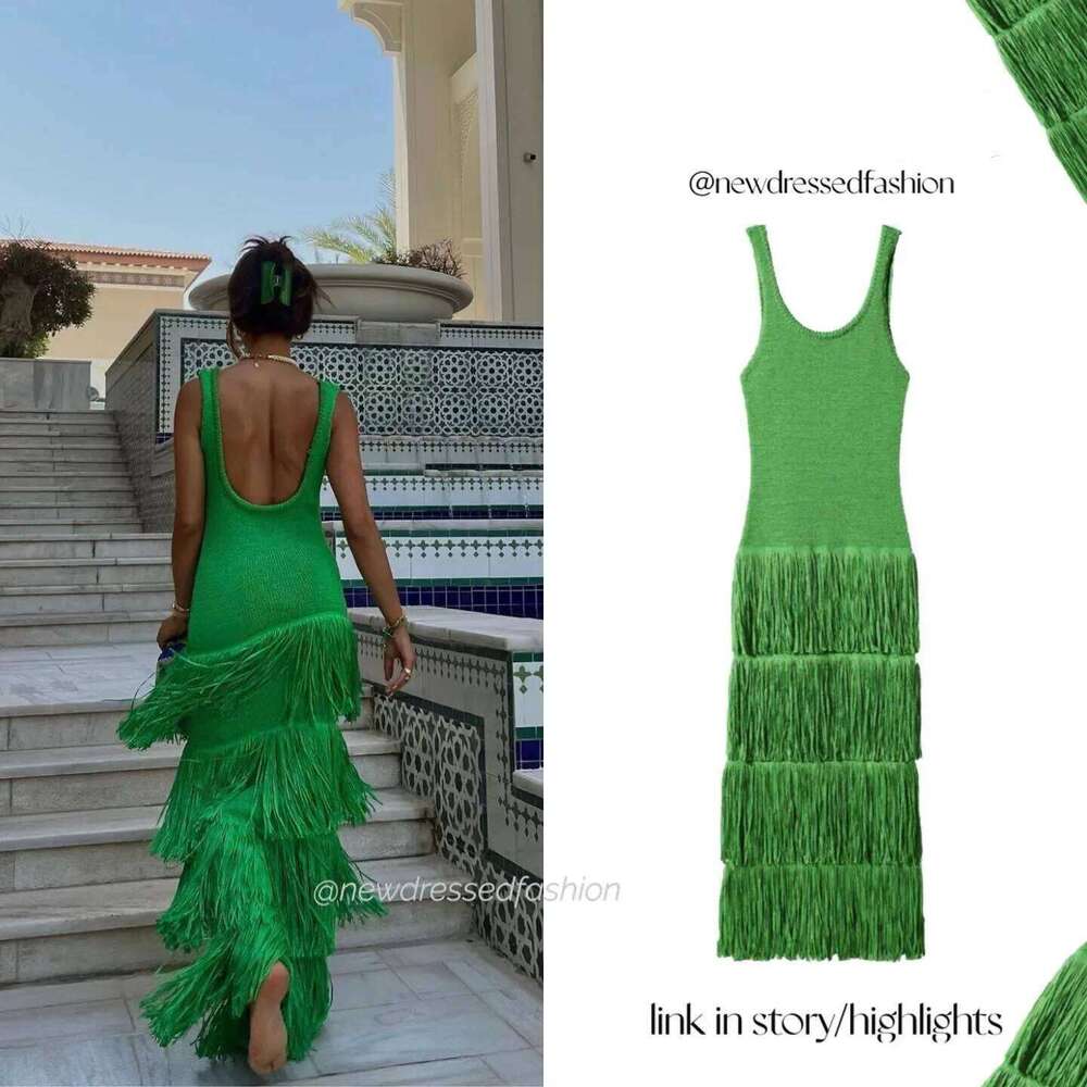 hoodie Women's Designer Summer New Fashion Pure Color Knitted Halter Slimming Tassel Hemline Sleeveless Women's Dress Stylish And Elegant ja