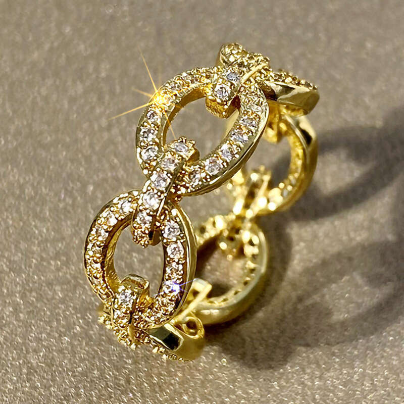 DHCollections Geometric Micro-Pave Ring - 18K Gold/Rhodium Plated Circular Statement Ring with Zircon Stones (US Size 6-10)