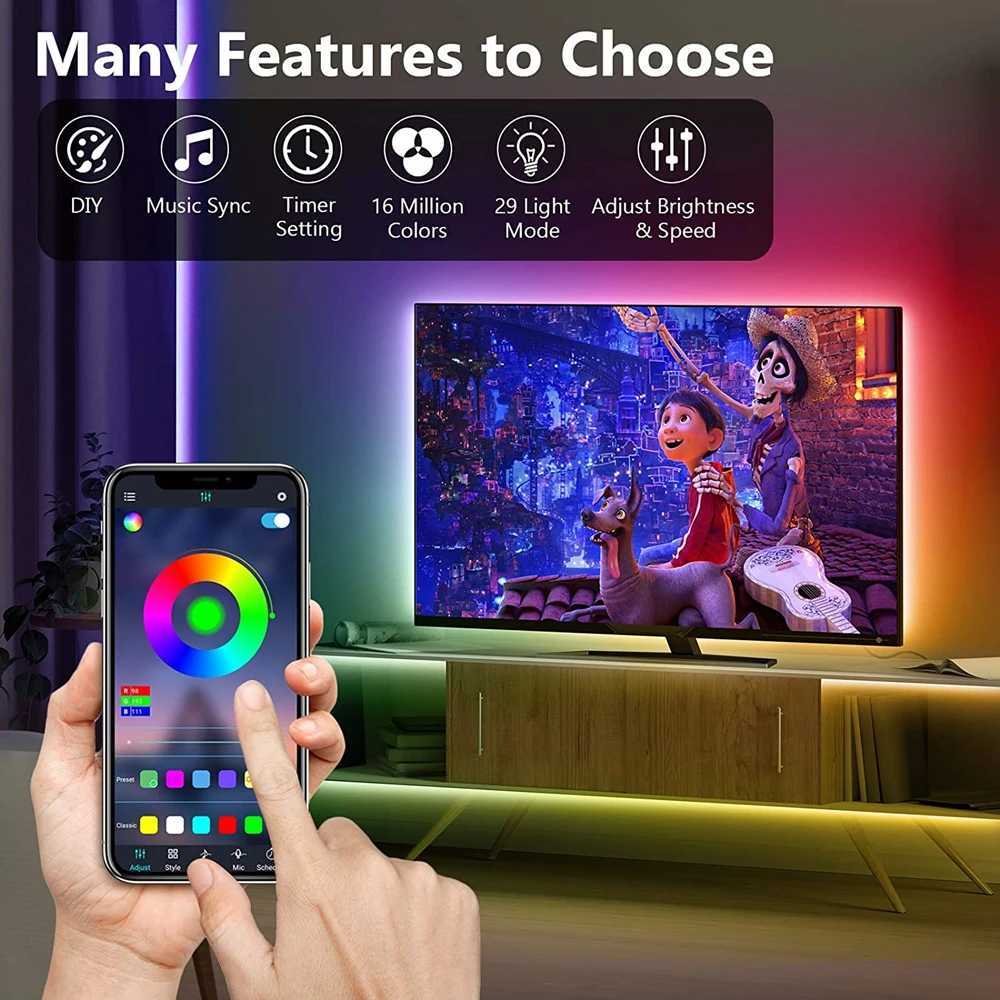USB 5V LED Lights for TV with APP Control Flexible Ribbon Tape RGB5050 30leds/m TV LED Backlight Room Bedroom Decor Lighting W250701