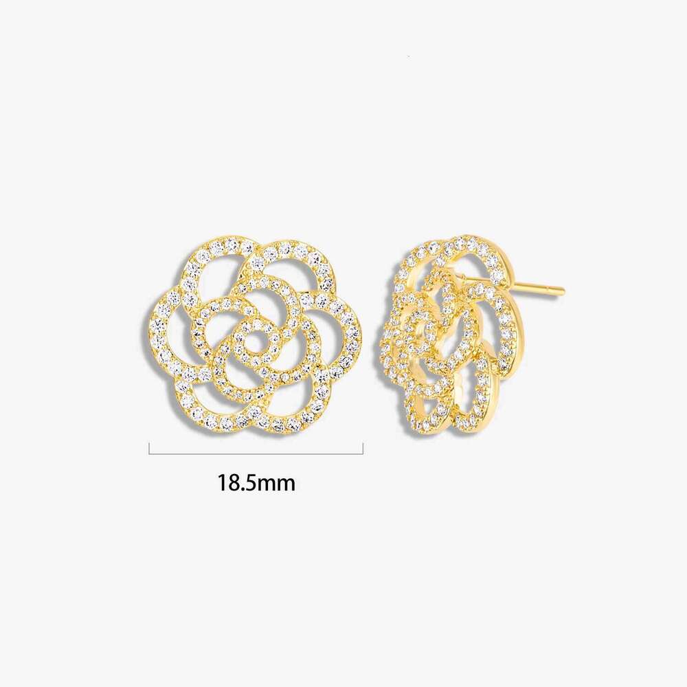 DHcollections Double-Sided French Rose Cubic Zirconia Stud Earrings, 14K Gold/Silver Plated, Elegant Floral Design, Hypoallergenic Earrings for Women