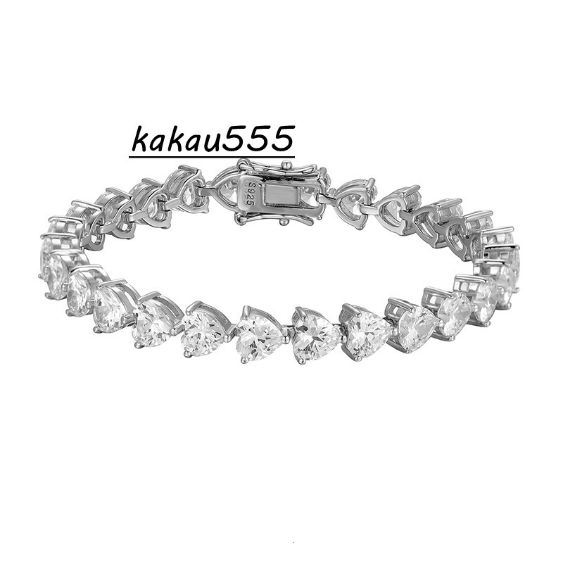 9 Factory Wholesale S925 Sterling Silver 6*6MM VVS D Color Heart Shaped Moissanite Tennis Bracelet For Ladies Gift