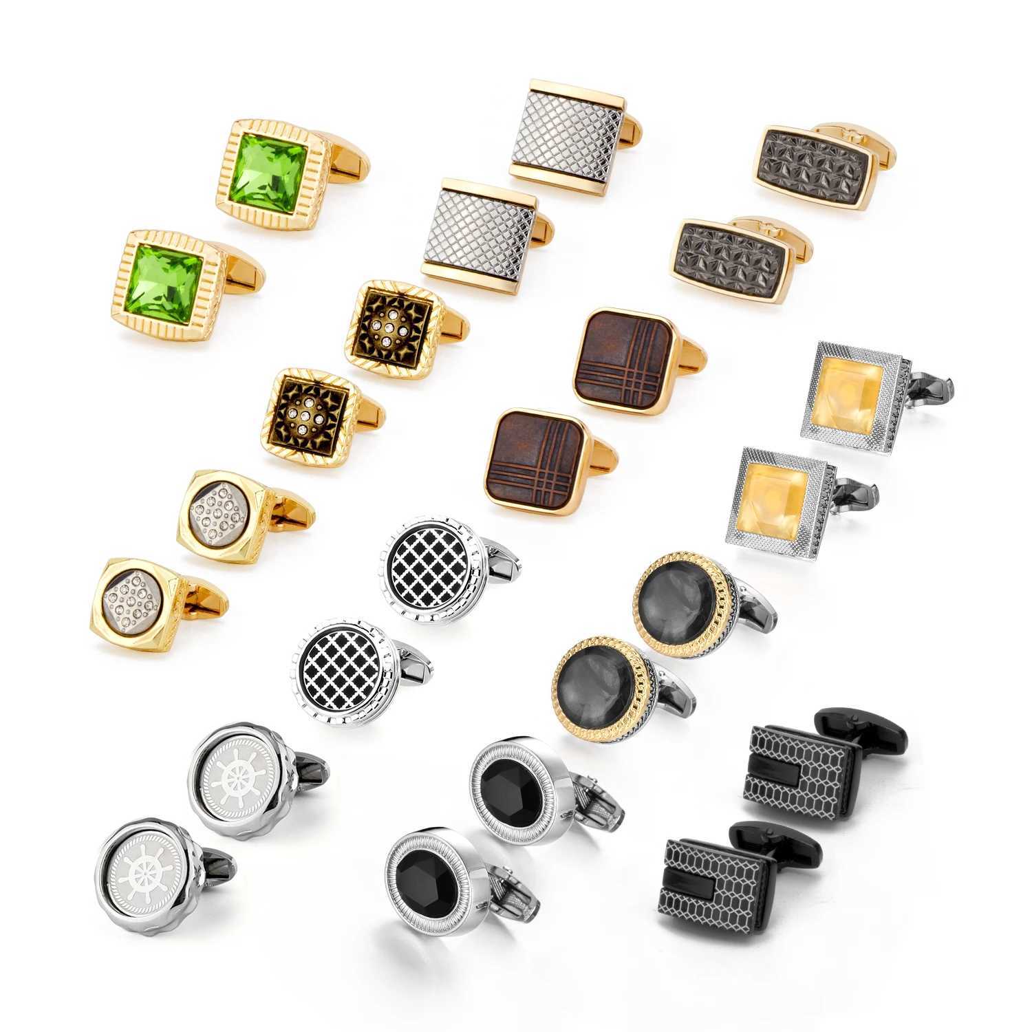 Luxury Cufflinks for Men Shirt French Cufflinks For Mens Wedding Sleeve Button Square Cuff Button Men Cuff-link Tie Clip Gold-plated XJ250614